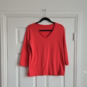 Coral V-Neck 3/4 Sleeve Top